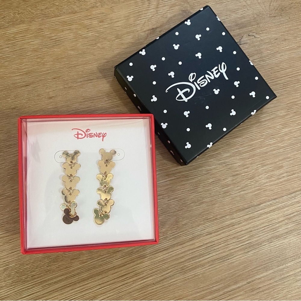 Goldtone Mickey Icon Linear Charm Drop Earrings